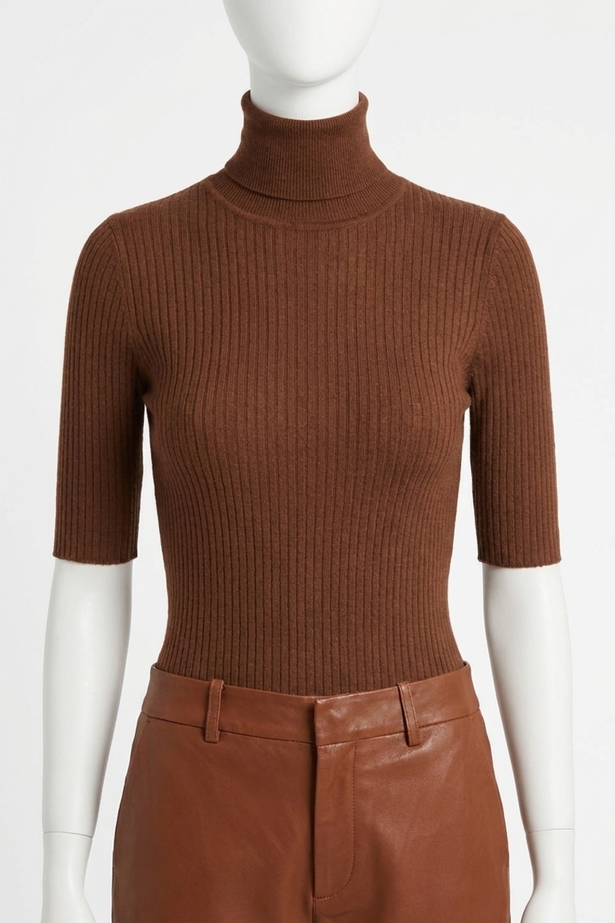 NEW SPRWMN short sleeve turtleneck top in chocolate